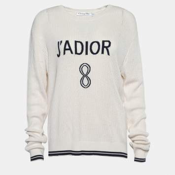 Pre Owned Dior Cream Pointelle Knit J'Adior Long Sleeve Top L