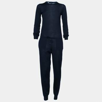 Pre Owned Dior Navy Blue Wool Drawstring Detail Jumpsuit S