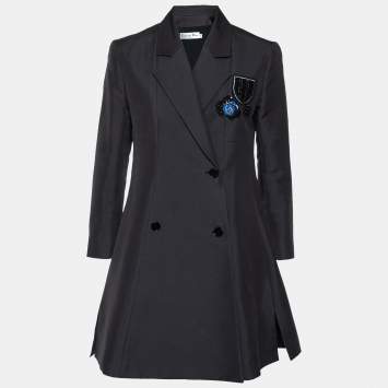 Pre Owned Dior Blue Cotton Sequin Embellished Double Breasted Blazer M