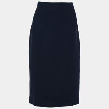 مملوكة مسبقًا Dior Midnight Blue Textured Wool High Waist Pencil Skirt L