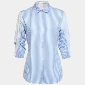 Pre Owned Dior Blue & White Striped Cotton Button Front Shirt M