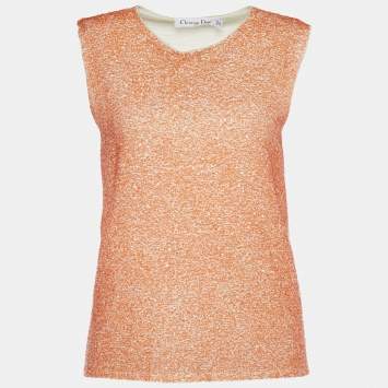 مملوكة مسبقًا Dior Orange Sequinned Cashmere Silk Sleeveless Top M