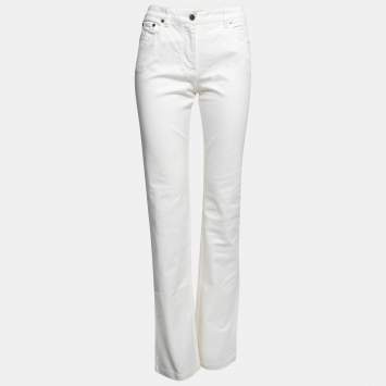 Pre Owned Dior Ivory Denim Logo Embroidered Straight Leg Jeans M