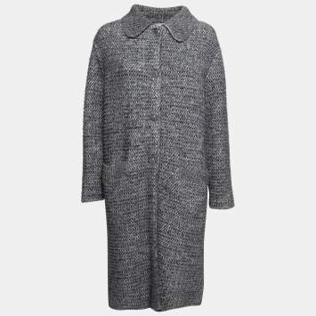 مملوكة مسبقًا Christian Black and Grey Knit Long Sleeve Button Front Long Cardigan M