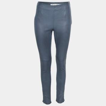 Pre Owned Dior Blue Leather Zipped Hem Detail Skinny Pants M