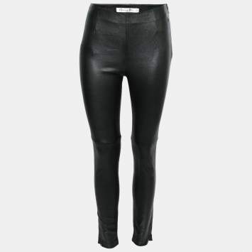 Pre Owned Dior Black Leather Zipped Hem Detail Skinny Pants M