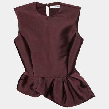 مملوكة مسبقًا Dior Burgundy Silk Sleeveless Asymmetric Peplum Top S