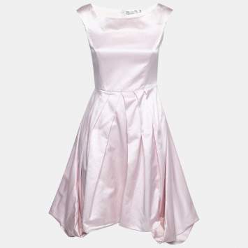 مملوكة مسبقًا Dior Blush Pink Silk Slit Detailed Pleated Midi Dress S