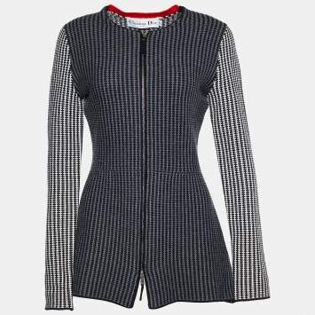 Pre Owned Dior Black/ White Wool Zip Front Cardigan M