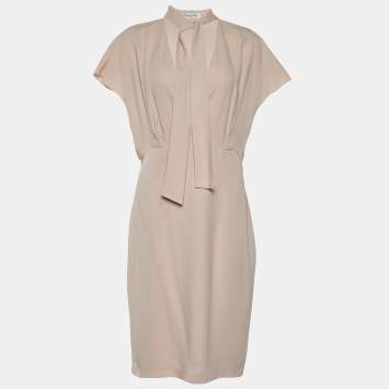 مملوكة مسبقًا Christian Dior Beige Crepe V-Neck Dress L