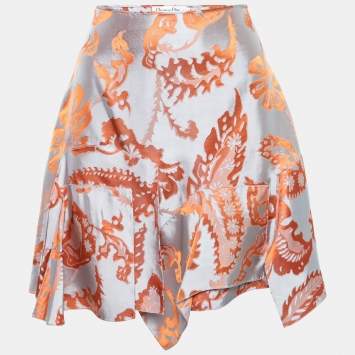 مملوكة مسبقًا Dior Grey/Orange Floral Silk Skirt M