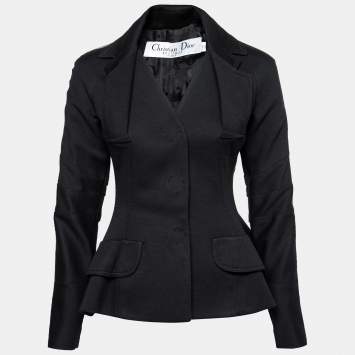Pre Owned Dior Black Wool Flared Long Sleeve Jacket M