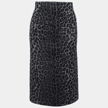 Pre Owned Christian Dior Black Monochrome Leopard Print Cotton Pencil Skirt M