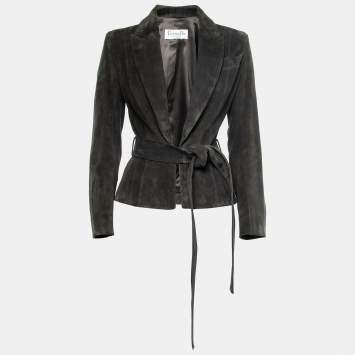 Pre Owned Christian Dior Boutique Vintage Olive Green Suede Belted Blazer S