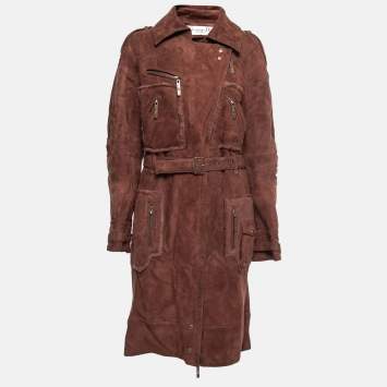 Pre Owned Dior Vintage Brown Suede Belted Coat L