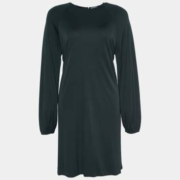 Pre Owned Dior Dark Green Crepe Raglan Sleeve Dress S
