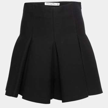 Pre Owned Christian Dior Black Wool Box Pleated Mini Skirt S