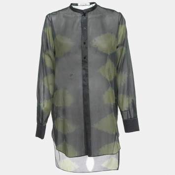 Pre Owned Christian Dior Dark Grey Tie-Dye Effect Cotton Tunic L