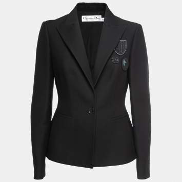 Pre Owned Christian Dior Black Crepe Patch-Detailing Tailored Blazer M