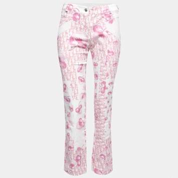 Pre Owned Christian Dior Boutique Vintage Pink Floral Monogram Printed Denim Jeans M Waist 27"