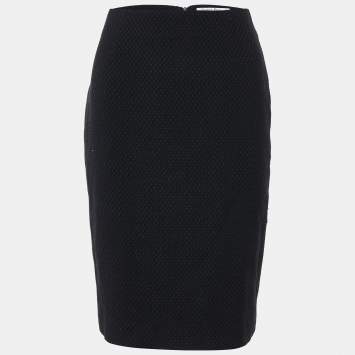 Pre Owned Dior Black Textured Wool Pencil Skirt M