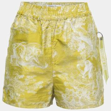 Pre Owned Christian Dior Lime Green Canvas Motif Shorts M