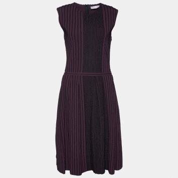 Pre Owned Christian Dior Dark Purple Knit Sleeveless Midi Dress L