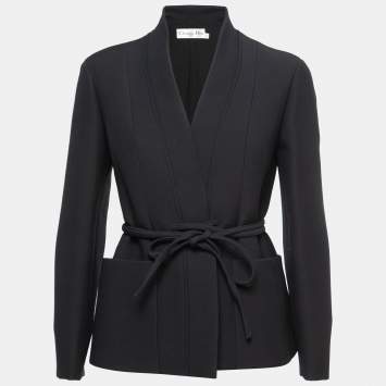 Pre Owned Christian Dior Black Wool & Silk Laced Palto Jacket S