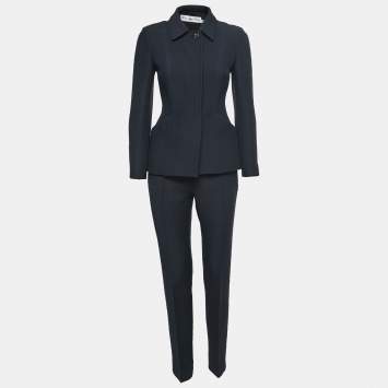 Pre Owned Christian Dior Black Wool & Silk Jacket & Pants Set S