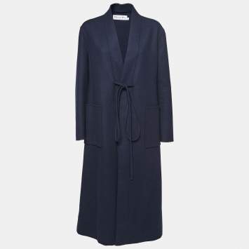 Pre Owned Dior Navy Blue Wool & Rabbit Hair Tie Front Coat M