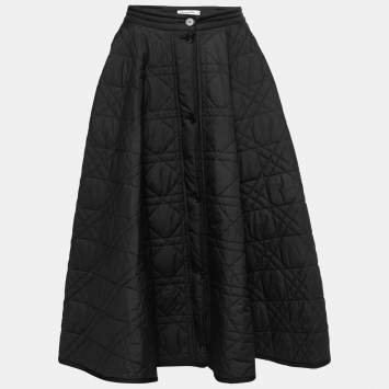 Pre Owned Dior Black Macrocannage Quilted Midi Skirt M