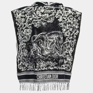 Pre Owned Dior Navy Blue Toile de Jouy Cotton Reverse Hooded Poncho One Size