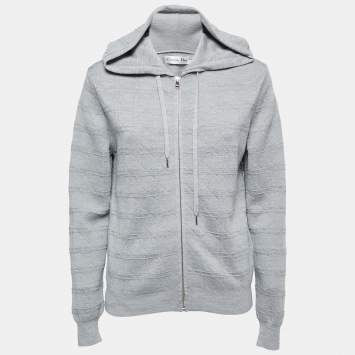 Pre Owned Dior Grey Macrocannage Wool & Silk Knit Zip Up Jumper S