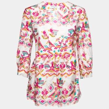 Dior Pink Printed Silk Peplum Blouse L