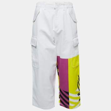 مملوكة مسبقًا Christian Dior White Lion Printed Denim Wide Leg Cargo Jeans S Waist 28"