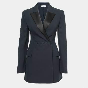 Pre Owned Christian Dior Midnight Blue Crepe & Silk Blazer S