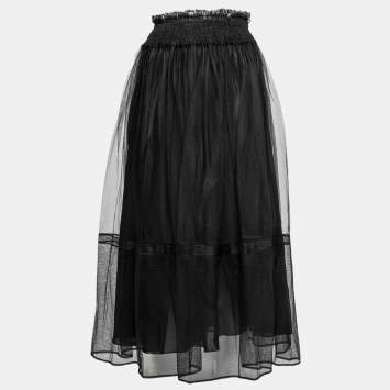 Pre Owned Dior Black Tulle Pleated Midi Skirt S