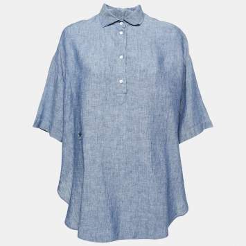 Dior Blue Linen Wide Cut Slit Shirt S
