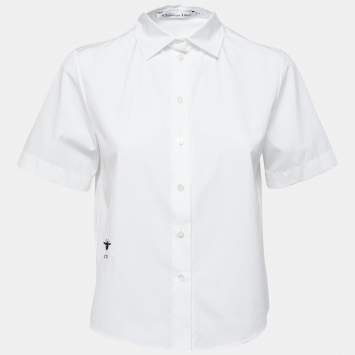 Pre Owned Christian Dior White Cotton Poplin Short Sleeve Shirt S