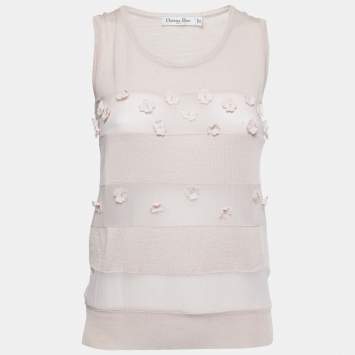 Pre Owned  Dior Dusty Pink Knit Floral Embroidered Sleeveless Top M