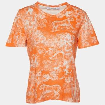 Pre Owned Dior Orange Dioriviera Printed Cotton Crewneck T-Shirt S