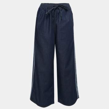Pre Owned Christian Dior Blue Denim Couture Wide Leg Pants S