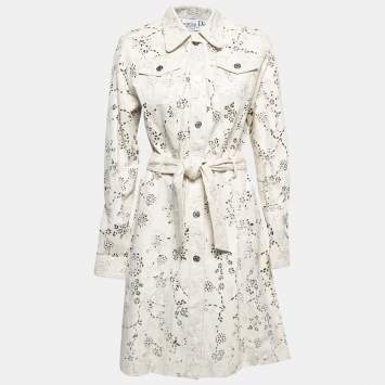 Pre Owned Christian Dior Boutique Vintage White Laser Cut Lambskin Leather Trench Coat M