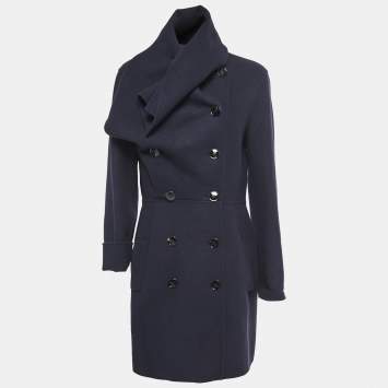 Pre Owned Dior Navy Blue Cashmere Double Breasted Scarf Detail Coat M
