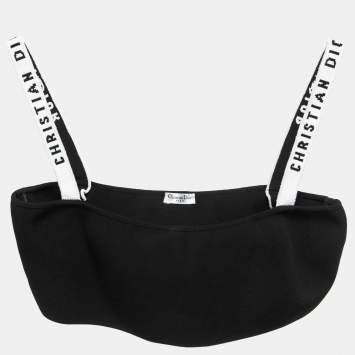 Pre Owned Dior Black Knit Logo Printed Strap Detail Bralette Top M