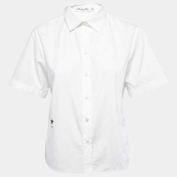 Pre Owned Christian Dior White Cotton Poplin Short Sleeve Shirt M