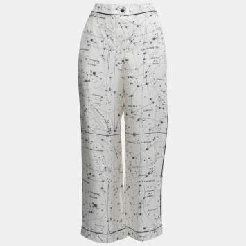 Pre Owned Dior White Chez Moi Zodiac Printed Silk Pajama Pants S