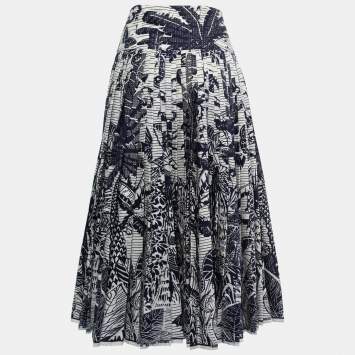 Pre Owned Christian Dior Navy Blue Toile De Jouy Printed Cotton Maxi Skirt S