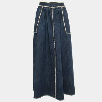 Pre Owned Christian Dior Blue Denim Maxi Skirt XL