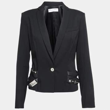 Pre Owned Christian Dior Boutique Black Wool Studded Strap Detail Blazer L